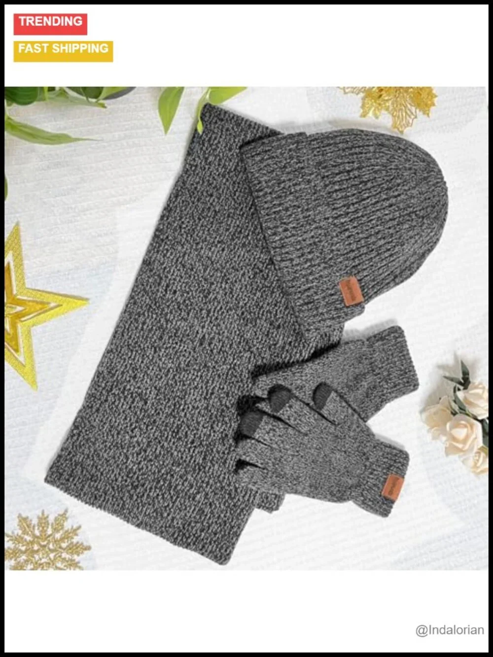 3-Piece Winter Beanie Hat Scarf Touchscreen Gloves Set, Knitted Fleece Lined
